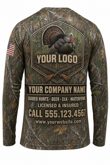 Strutting Tom Turkey Custom Hunting Team Uniform - back view, custom company logo all-over-print uniform