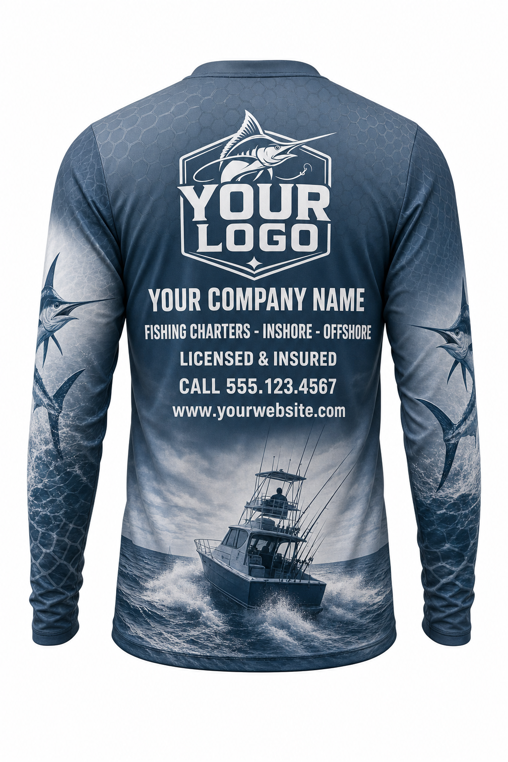 Wahoo Fishing Charter Crew Uniform - custom company logo all-over-print uniform