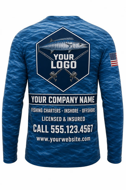 Wahoo Custom Fishing Team Uniform - back view, custom company logo all-over-print uniform