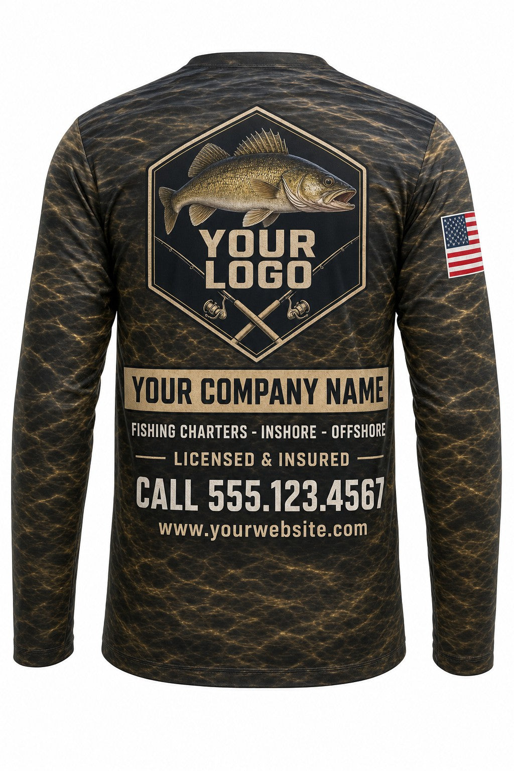 Walleye Custom Fishing Team Uniform - back view, custom company logo all-over-print uniform