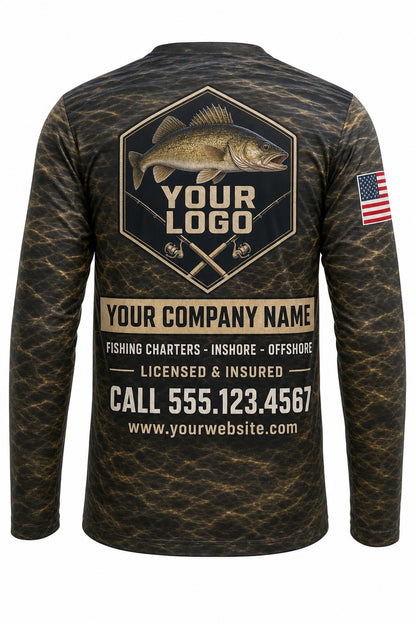 Walleye Custom Fishing Team Uniform - back view, custom company logo all-over-print uniform