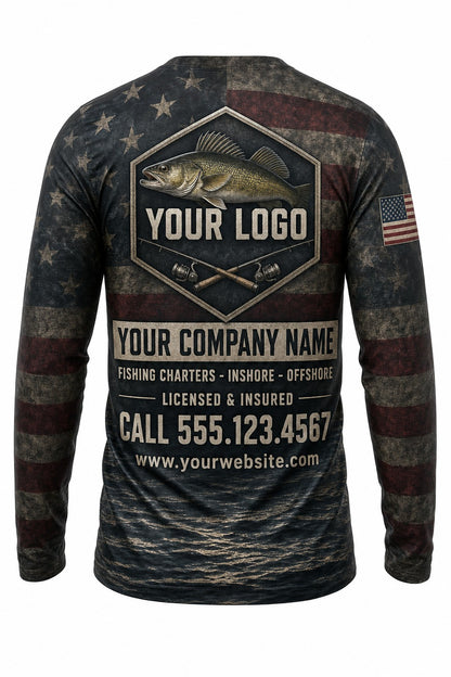 Walleye Flag Custom Fishing Team Uniform - back view, custom company logo all-over-print uniform