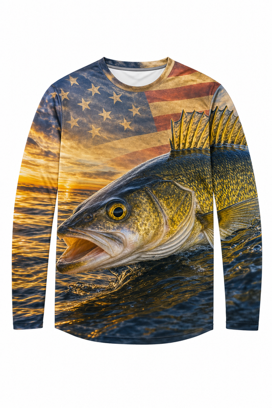 Walleye American Flag Fishing Shirt
