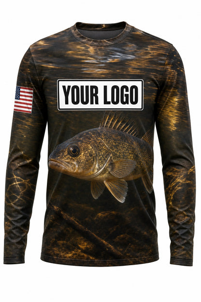 Walleye Custom Fishing Team Uniform - front view, custom company logo all-over-print uniform