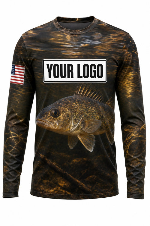Walleye Custom Fishing Team Uniform - front view, custom company logo all-over-print uniform