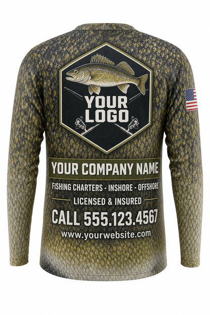 Walleye Scale Wrap Custom Fishing Team Uniform - back view, custom company logo all-over-print uniform