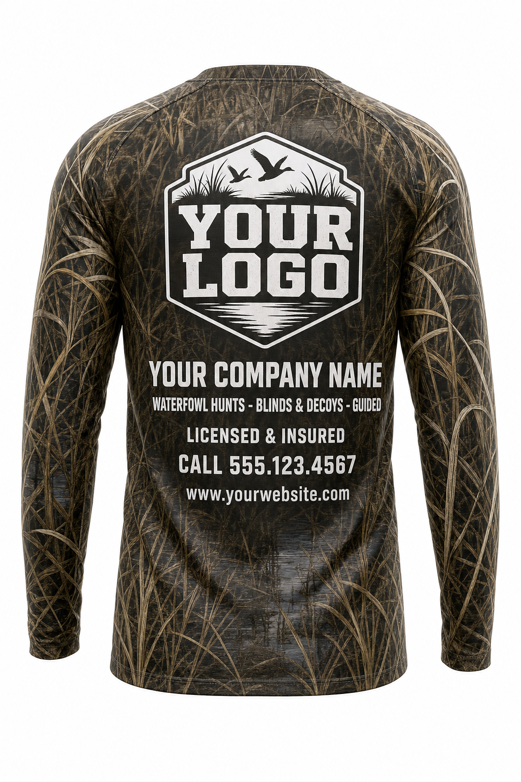 Waterfowl Greenwing Teal Hunting Guide Crew Uniform - custom company logo all-over-print uniform