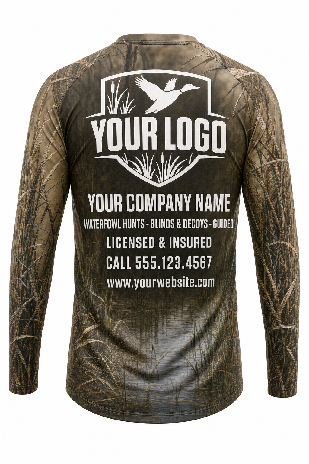 Waterfowl Mallard Marsh Hunting Guide Crew Uniform - custom company logo all-over-print uniform