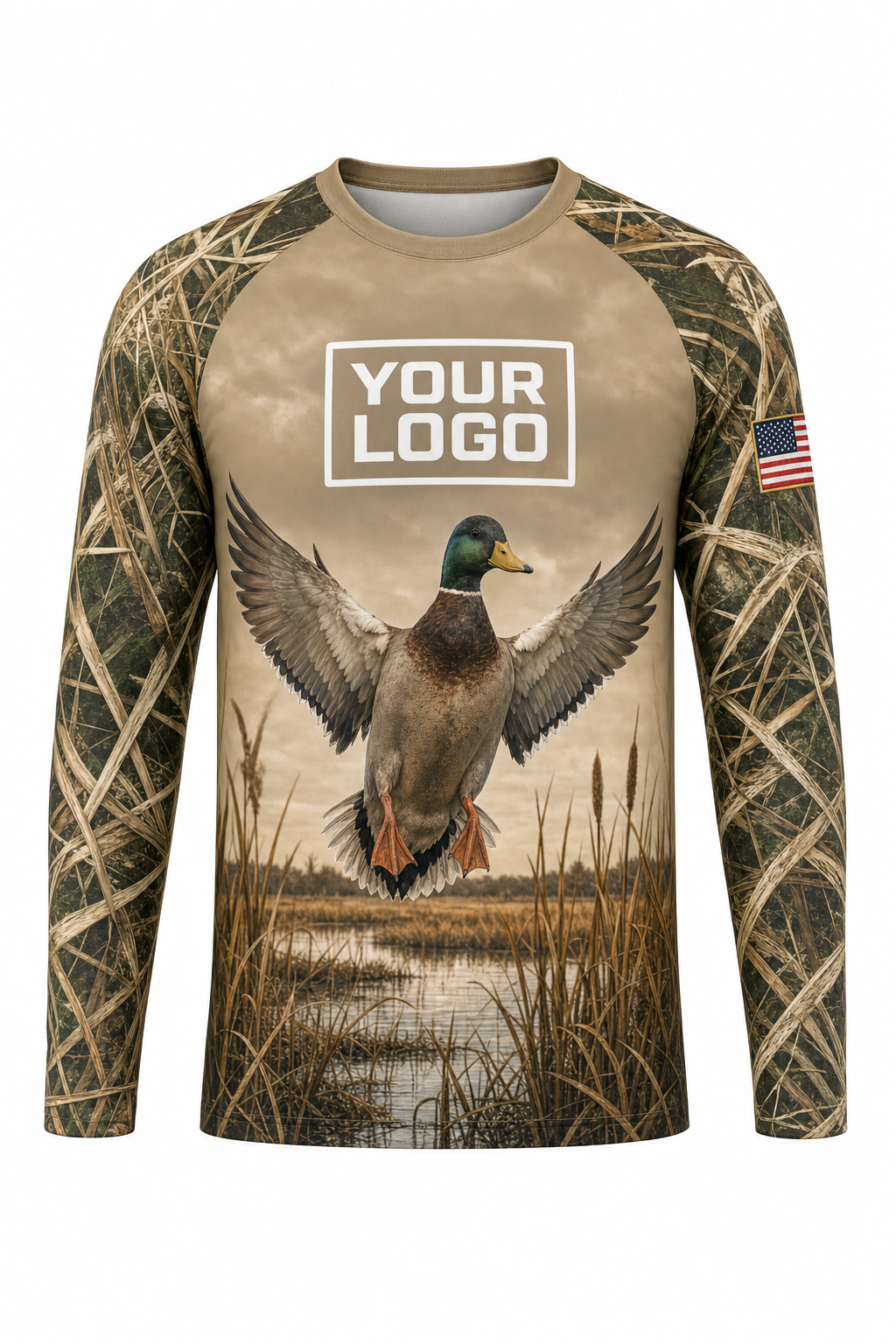 Waterfowl Mallard Marsh Hunting Guide Crew Uniform - custom company logo all-over-print uniform