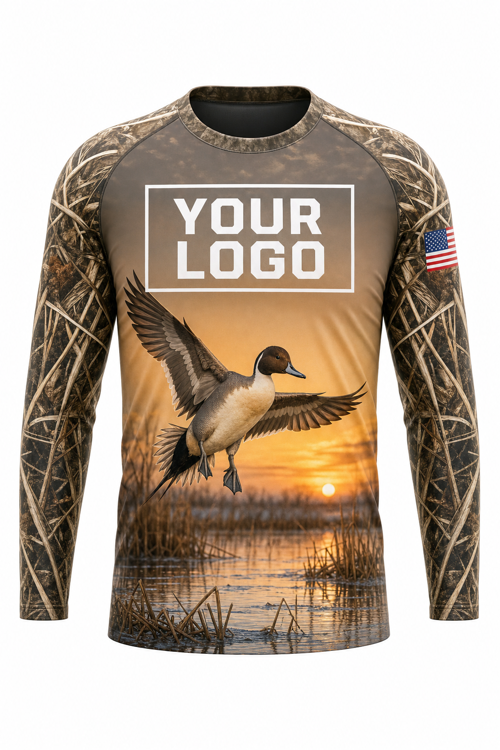 Waterfowl Pintail Sunrise Hunting Guide Crew Uniform - custom company logo all-over-print uniform