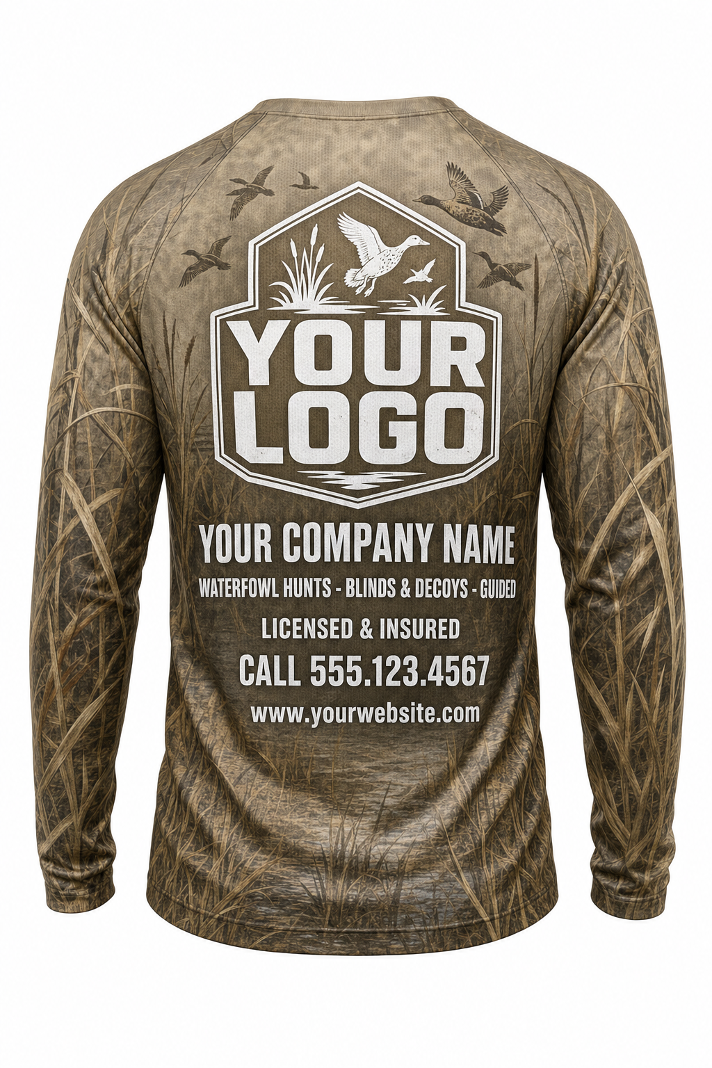 Waterfowl Widgeon Hunting Guide Crew Uniform - custom company logo all-over-print uniform