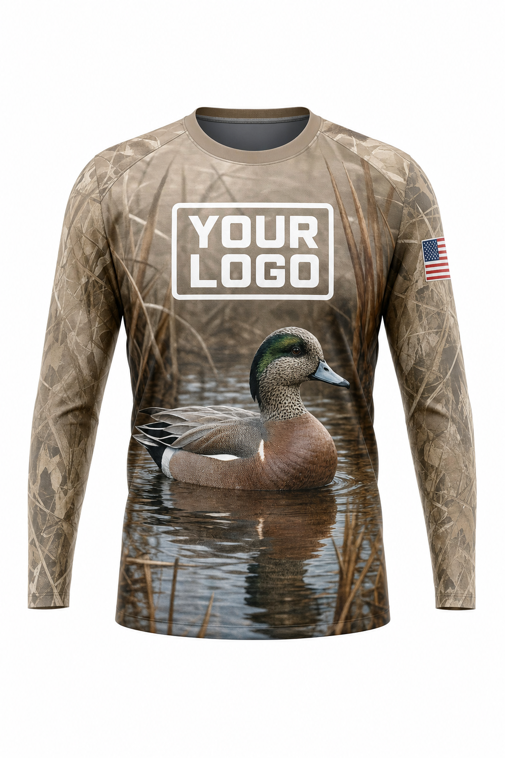 Waterfowl Widgeon Hunting Guide Crew Uniform - custom company logo all-over-print uniform