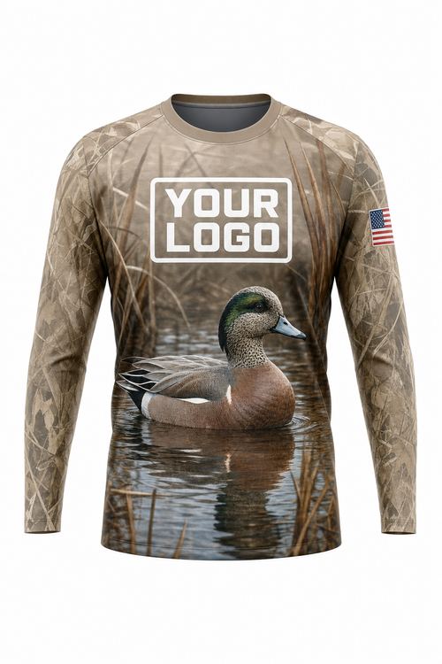 Waterfowl Widgeon Hunting Guide Crew Uniform - custom company logo all-over-print uniform