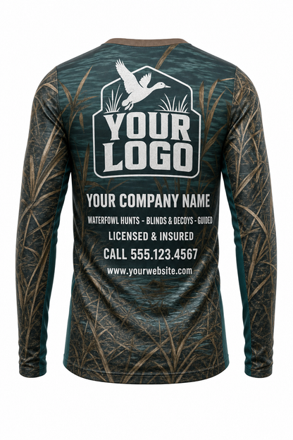 Waterfowl Woodduck Reeds Hunting Guide Crew Uniform - custom company logo all-over-print uniform