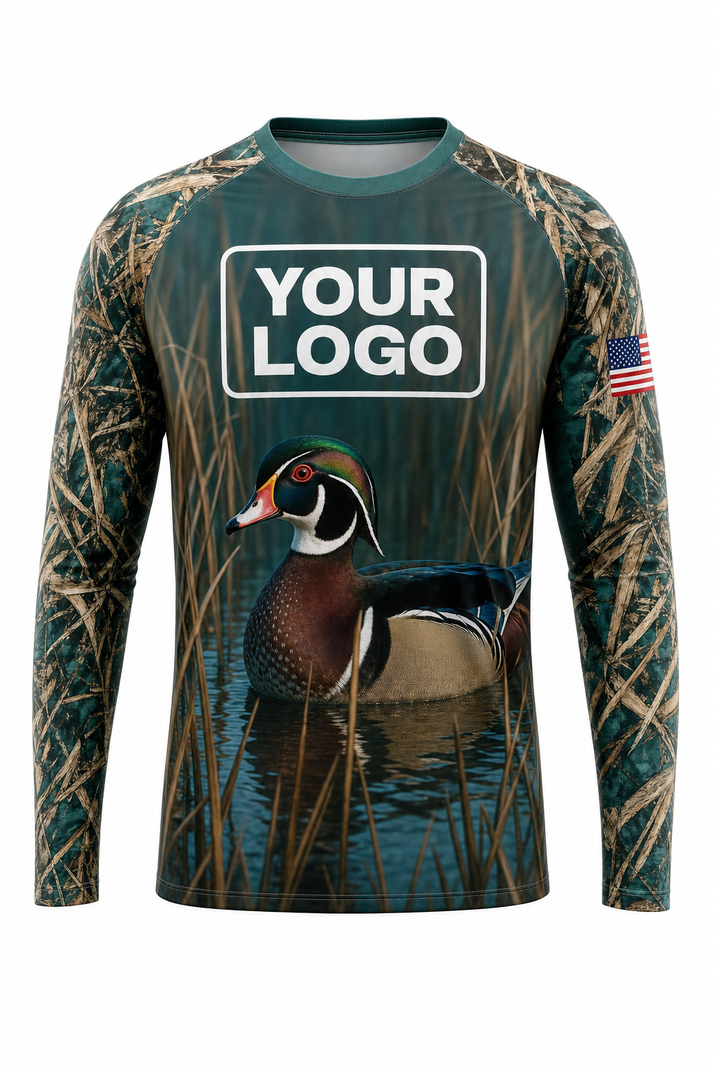 Waterfowl Woodduck Reeds Hunting Guide Crew Uniform - custom company logo all-over-print uniform