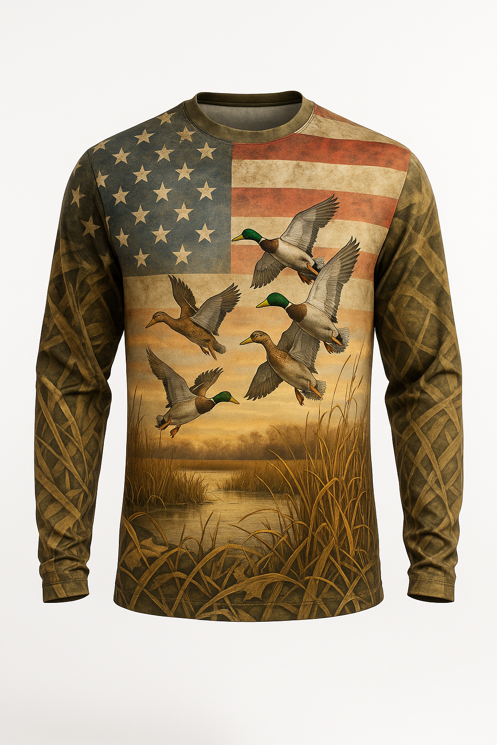 Mallards American Flag Waterfowl All-Over-Print Shirt