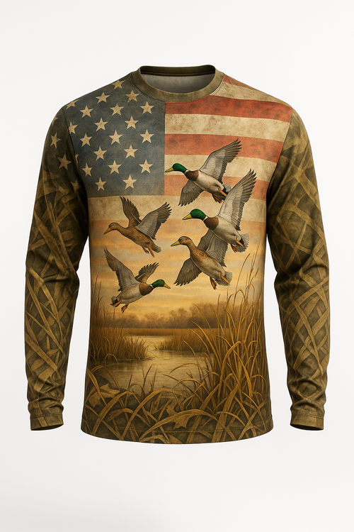 Mallards American Flag Waterfowl All-Over-Print Shirt