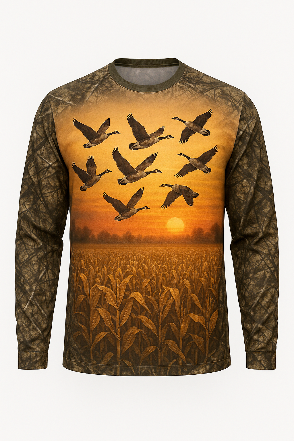 Canada Geese Cornfield all over print long sleeve hunting shirt