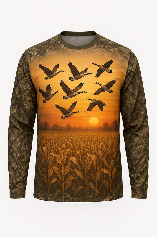 Canada Geese Cornfield all over print long sleeve hunting shirt