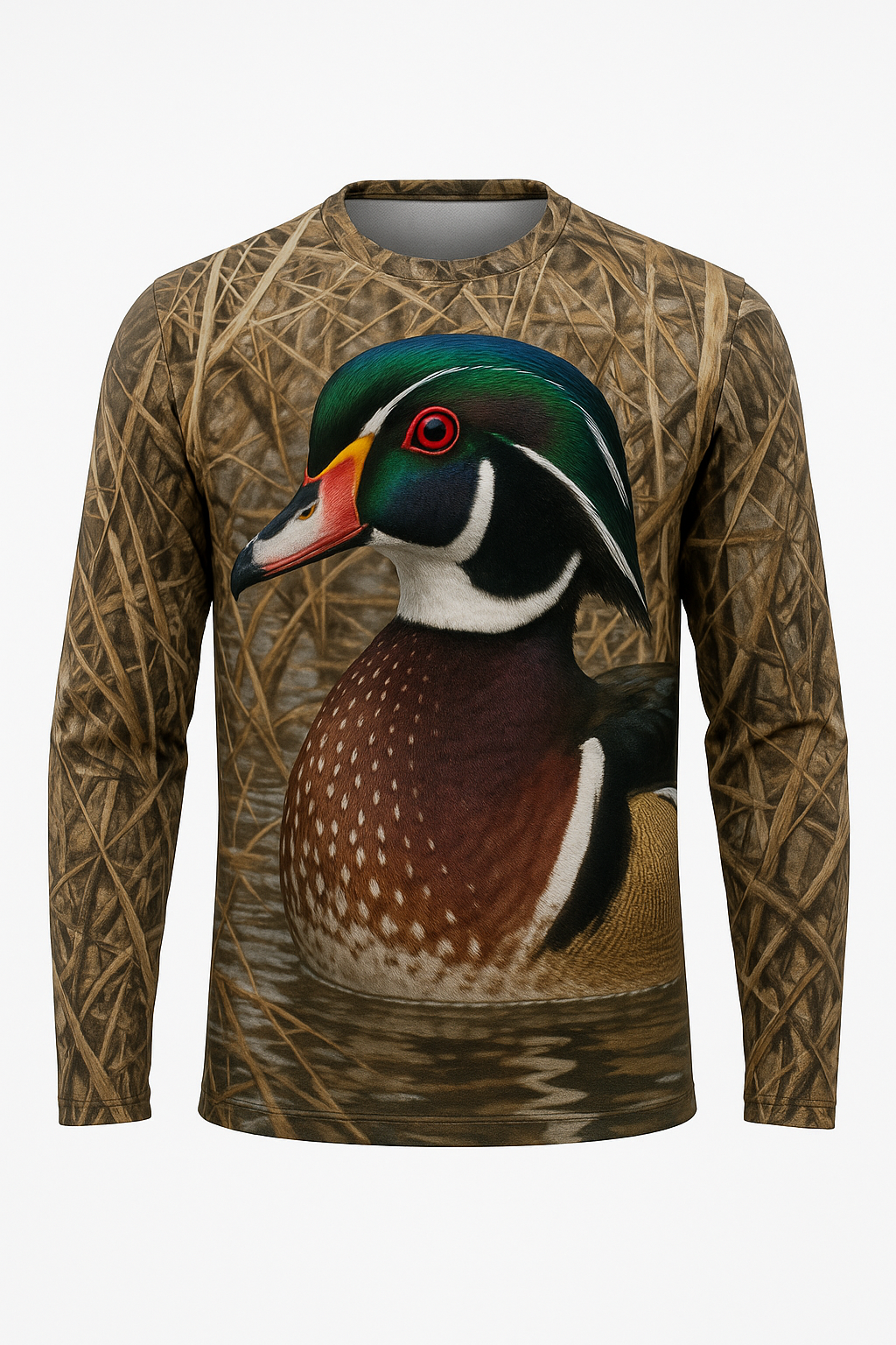 Wood Duck Drake Close-Up all over print long sleeve hunting shirt