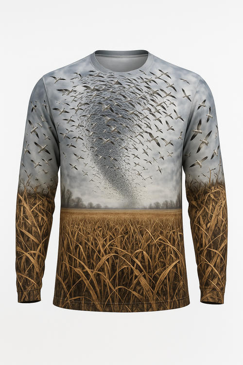 Snow Geese Tornado all over print long sleeve hunting shirt