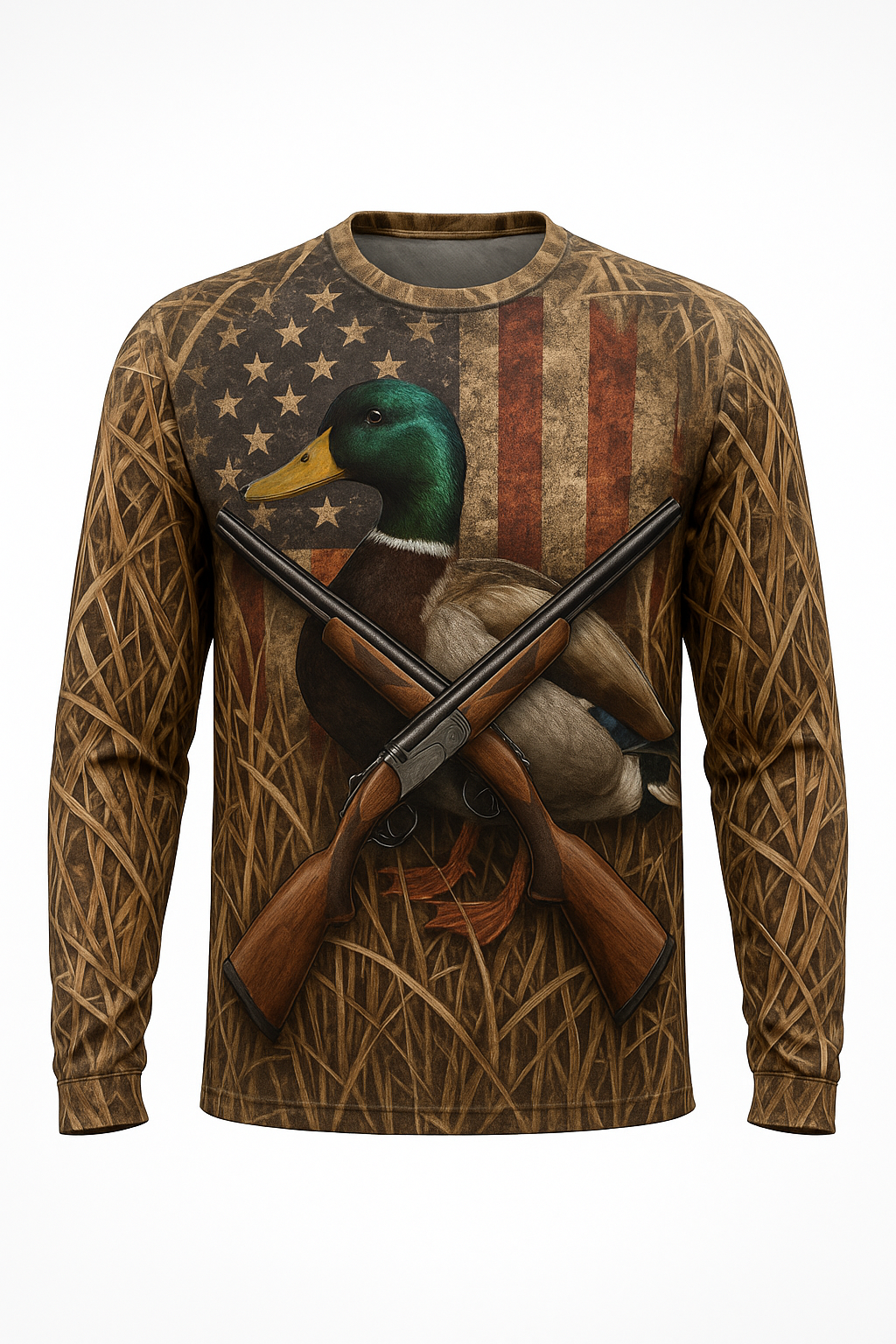 Mallard and Shotgun all over print long sleeve hunting shirt