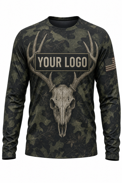Whitetail Euro Skull Custom Hunting Team Uniform - front view, custom company logo all-over-print uniform