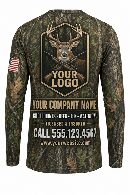 Whitetail Woodland Custom Hunting Team Uniform - back view, custom company logo all-over-print uniform