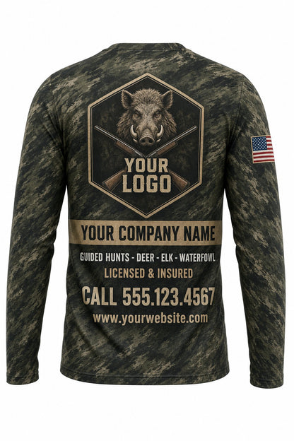 Wild Hog Custom Hunting Team Uniform - back view, custom company logo all-over-print uniform