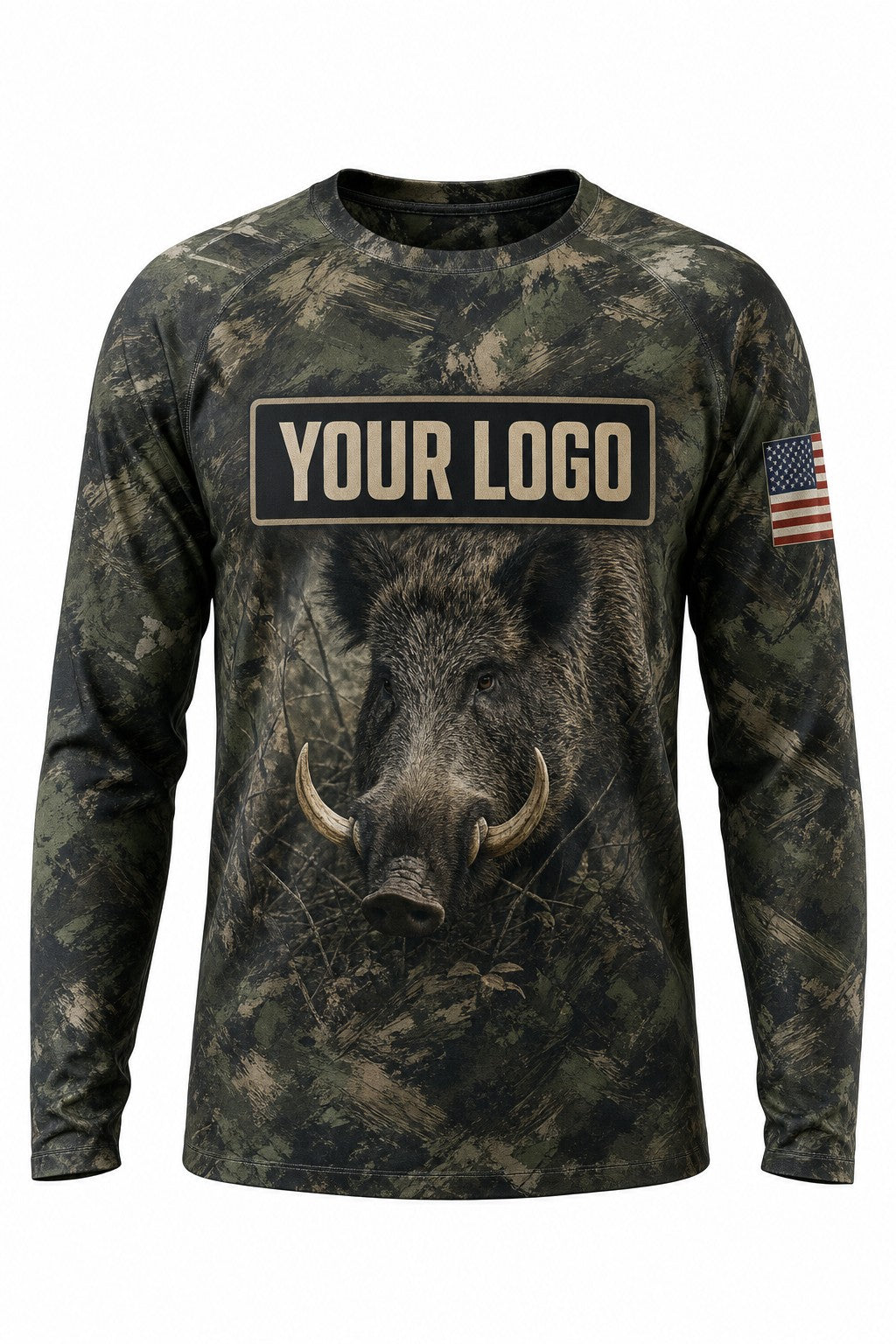 Wild Hog Custom Hunting Team Uniform - front view, custom company logo all-over-print uniform